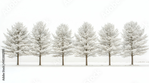 Wallpaper Mural Six snow-covered trees stand in a row against a white, foggy background Torontodigital.ca