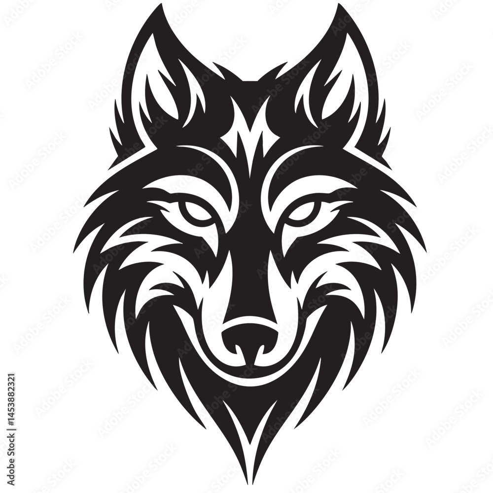 Fototapeta premium Tribal Wolf Head Tattoo Design – Bold Black Ink Art