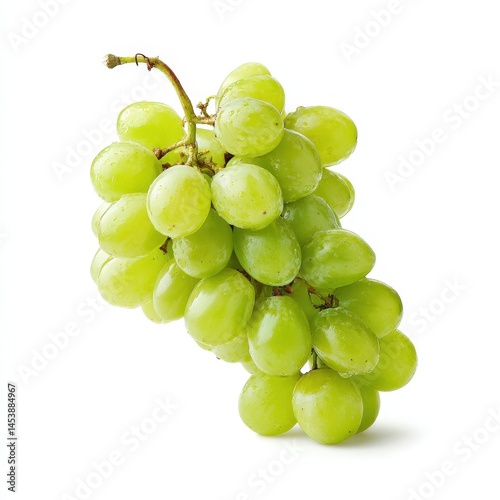 Bunch of fresh green grapes isolated on white background It is a healthy and delicious fruit snack with water droplets