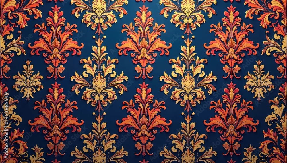 Bold repeating damask pattern, sophisticated scrollwork, silver, decoration, tapestry Bold repeating damask pattern, sophisticated scrollwork, silver, decoration, tapestry