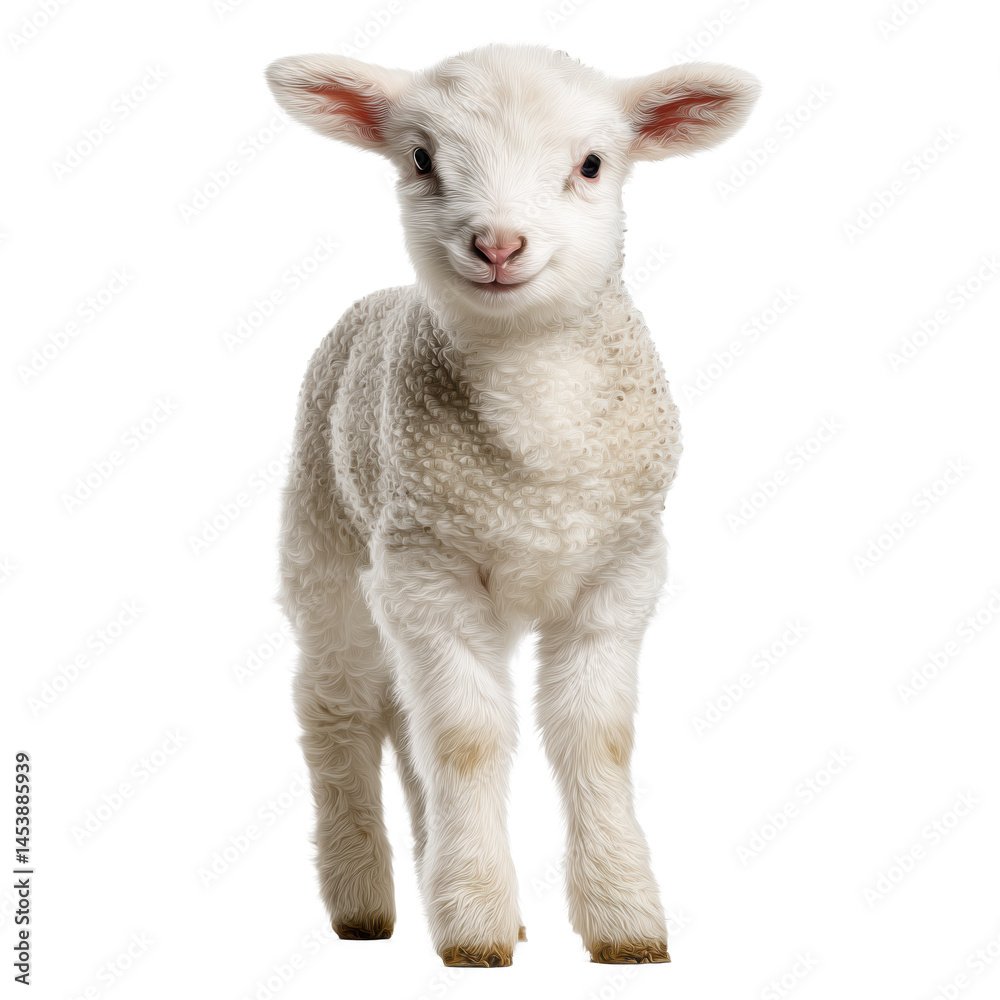 Fototapeta premium A Sweet and Innocent Baby Lamb, A Symbol of Purity and New Beginnings , isolated on white background PNG