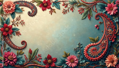 Classic paisley design, muted tones, soft focus , curve, paisley