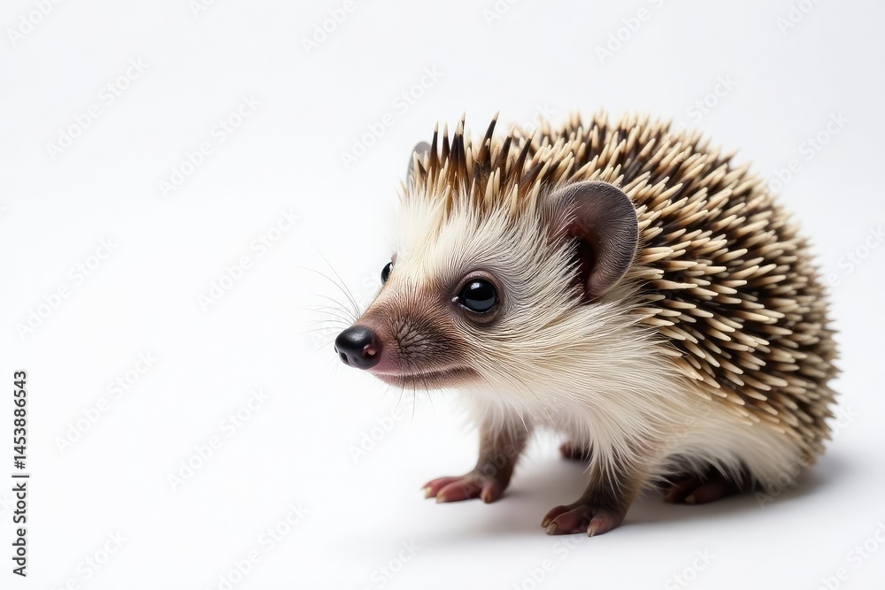 Obraz premium Close-up view of a hedgehog against a bright white backdrop , nature, day