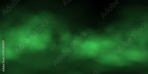 Green fog or smoke cloud on black background. Realistic smoke effect vector illustration. Gas cloud, smoky mist, toxic vapor, meteorological phenomenon, condensation over land or water surface.