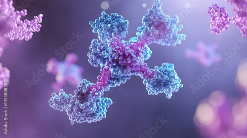 Complex molecular structure with vibrant purple and light blue components.