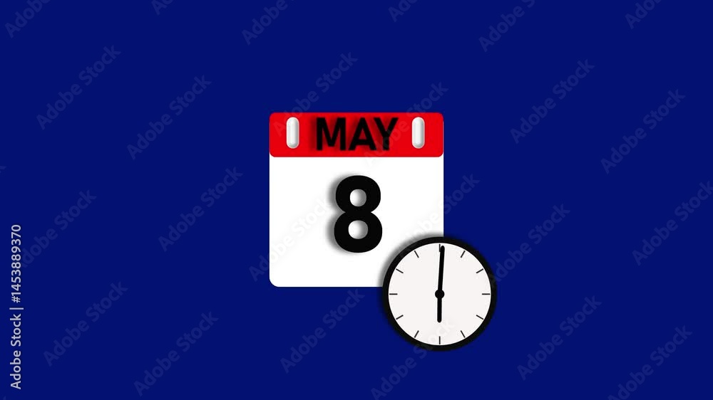 May month 8 date calendar icon animation. Digital calendar month concept design animation 4k video. May month 8 date calendar icon animation. Digital calendar month concept design animation 4k video.