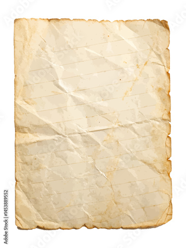 Flat vector illustration of old paper sheet isolated on white background with aged texture for vintage designs, posters, documents and historical graphics