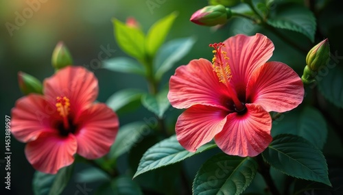 Wallpaper Mural Intricate hibiscus blossoms, vibrant hues, lush leaves , blossom, vibrant, Hibiscus Torontodigital.ca