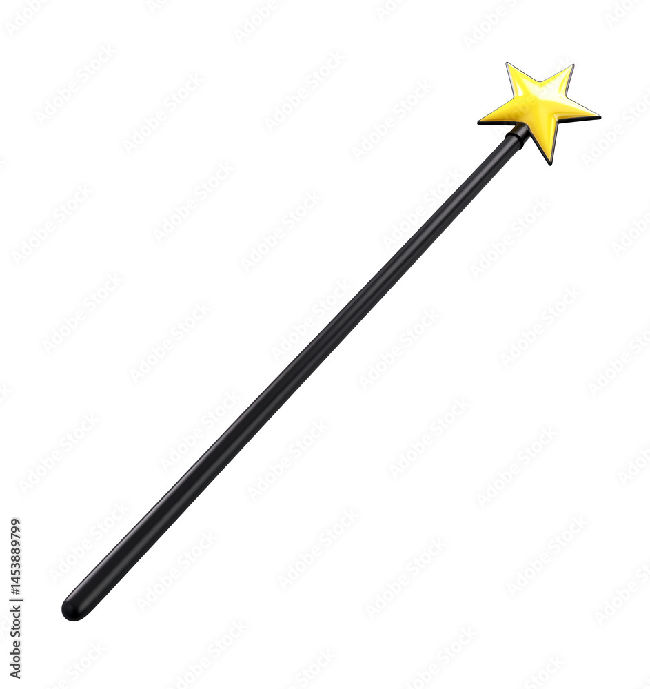 3D Magic Wand with Star Icon Isolated on Transparent Background 3D Magic Wand with Star Icon Isolated on Transparent Background