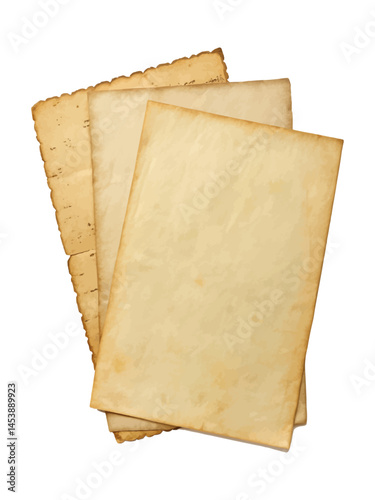 Vintage paper sheets on white background vector with aged surface realistic texture decorative edges perfect for historical documents retro art and craft designs