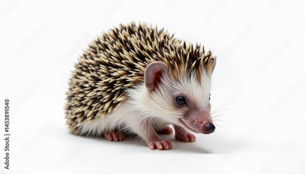 Obraz premium Small hedgehog on white background, curled in ball , wildlife, rodent