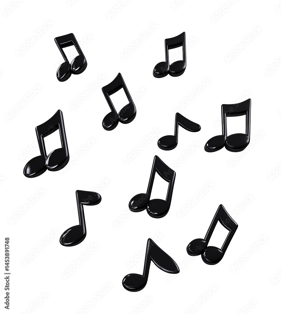 3D Music Notes Icon Isolated on Transparent Background