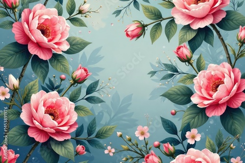 Subtle floral motifs, soft hues, continuous repeat for wall coverings, floral pattern, surface