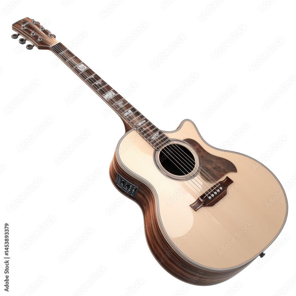Fototapeta premium Stunning Acoustic Guitar, Exquisite Wood Grain and Design , isolated on white background PNG
