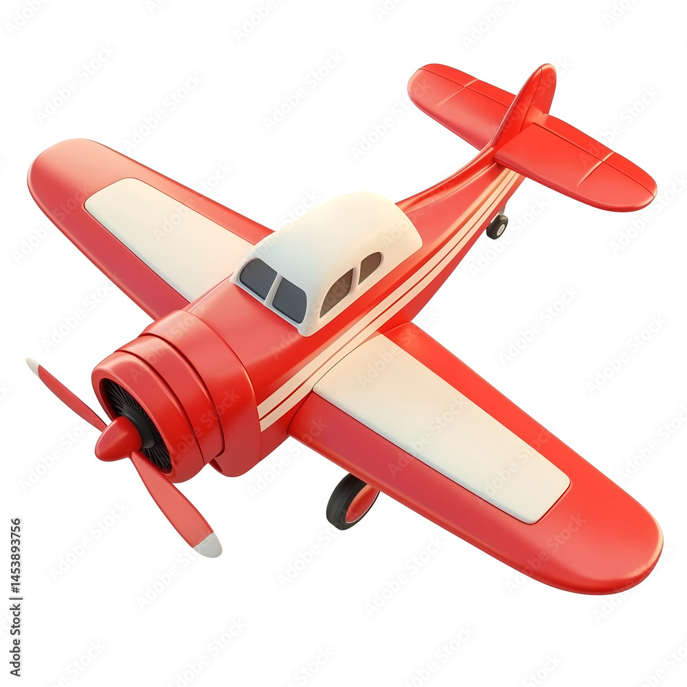 3D red vintage aircraft Isolated on Transparent Background