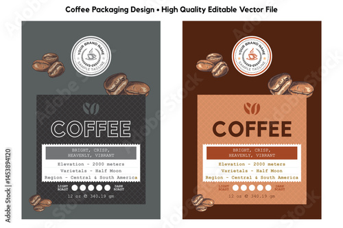 Premium coffee label design collection, coffee blend labels editable file, Coffee pouch labels design. Black gold premium labels. Modern label sticker for coffee packaging designs