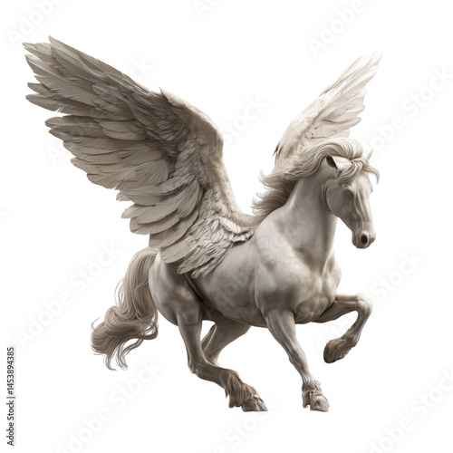 Majestic Winged Horse Sculpture: A Timeless Masterpiece of Mythological Art , isolated on white background PNG
