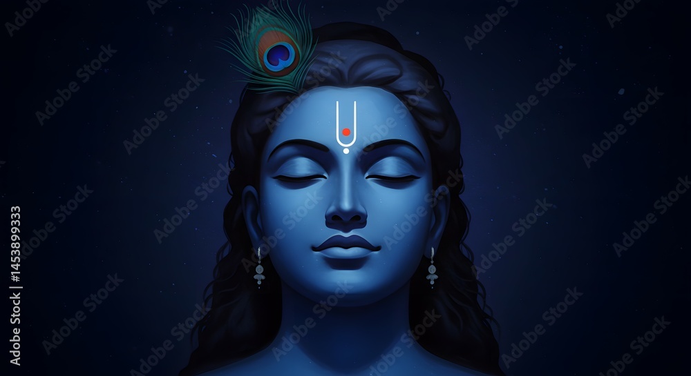 Serene Blue Deity Peaceful Portrait of a Hindu God