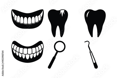 Dental Icons Teeth, Tools, and Healthy Smiles - Vector Graphics