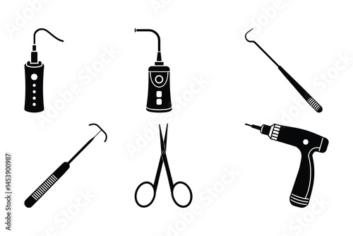 Dental Instruments Icons Set of Six Professional Tools for Dentistry