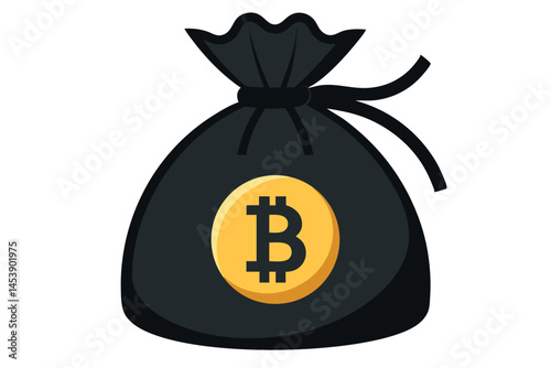 A dark sack displaying the Bitcoin logo shows the worth of digital currency