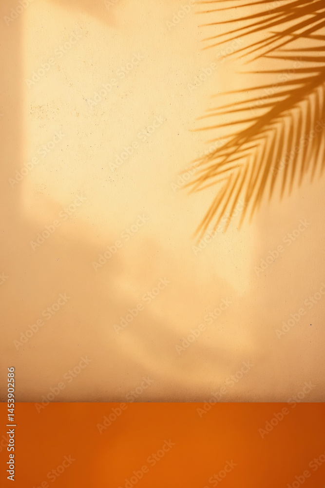 minimalistic background with blurred foliage shadow on yellow wall
