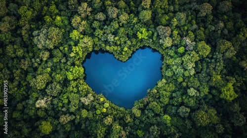 Heart-shaped lake nestled in a lush forest photo