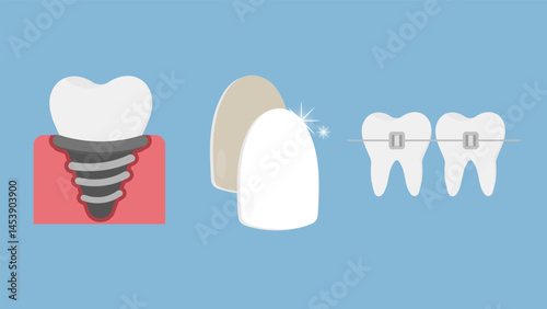Teeth dental icon set isolated, vector illustration, on blue background 