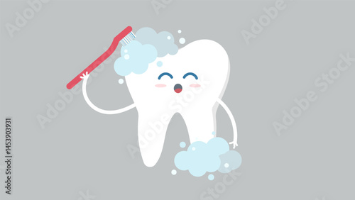 Cartoon teeth characters. Cute tooth mascot face emoji, vector illustration, on gray background 