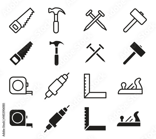 Minimalist Carpentry Tools Icon Set for DIY and Construction