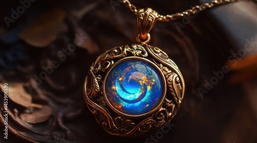 Intricate pendant with vibrant blue gemstone