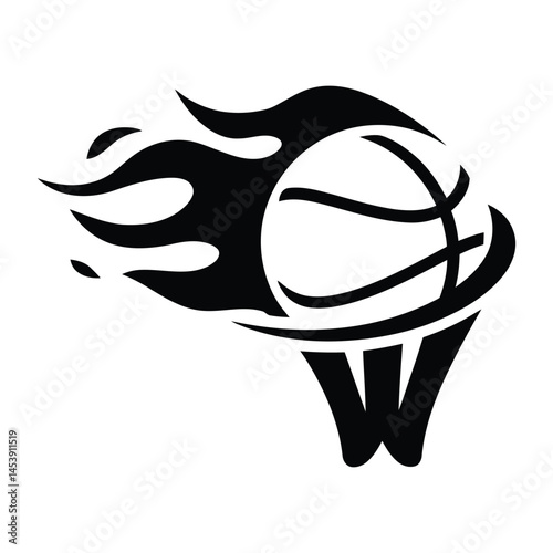 Flaming Basketball Logo – Hoop Slam Icon in Bold Silhouette Style Illustration