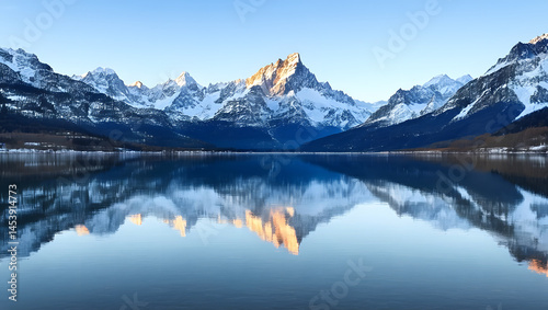 Majestic mountain reflection at sunrise