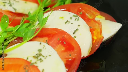 Caprese with tomatoes and mozzarella cheese, snacks for drinks