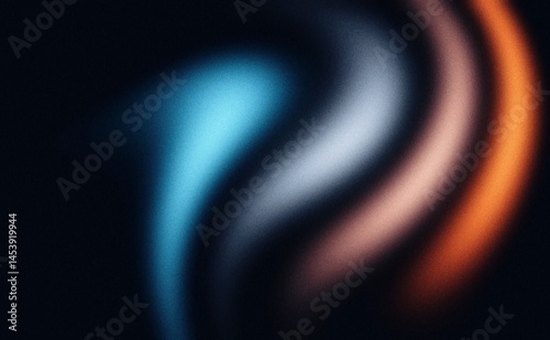 Vibrant grainy background, abstract blue orange color gradient shape, black backdrop noise texture dark banner header poster design, copy space
