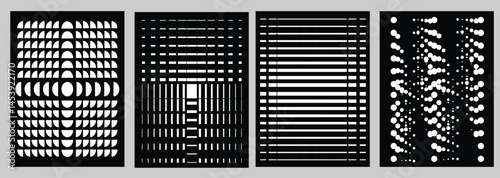 Canvastavla Abstract black and white geometric pattern collection with stripes, circles and dotted optical illusion textures