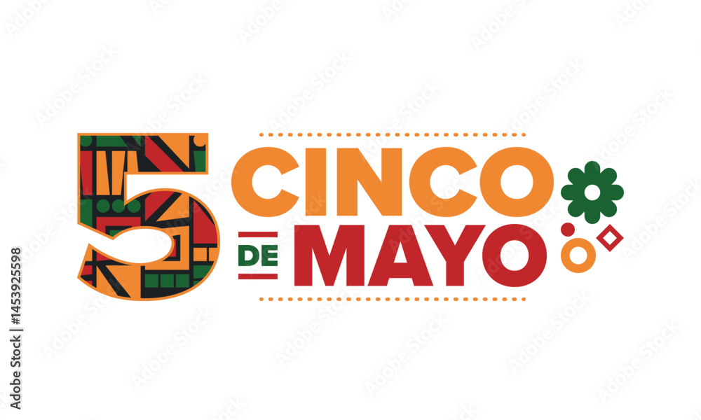Obraz premium Cinco de Mayo in Mexico. Traditional mexican fiesta in May. National happy holiday with carnival, festival and parade. Latin american and spanish pattern. Illustration with sombrero. Vector poster