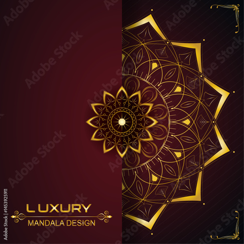 Mandala vector with luxury gradient shape | Creative floral ornament design for branding, packaging, business, cover, card, decoration, greeting | Golden glitter with dark red colour