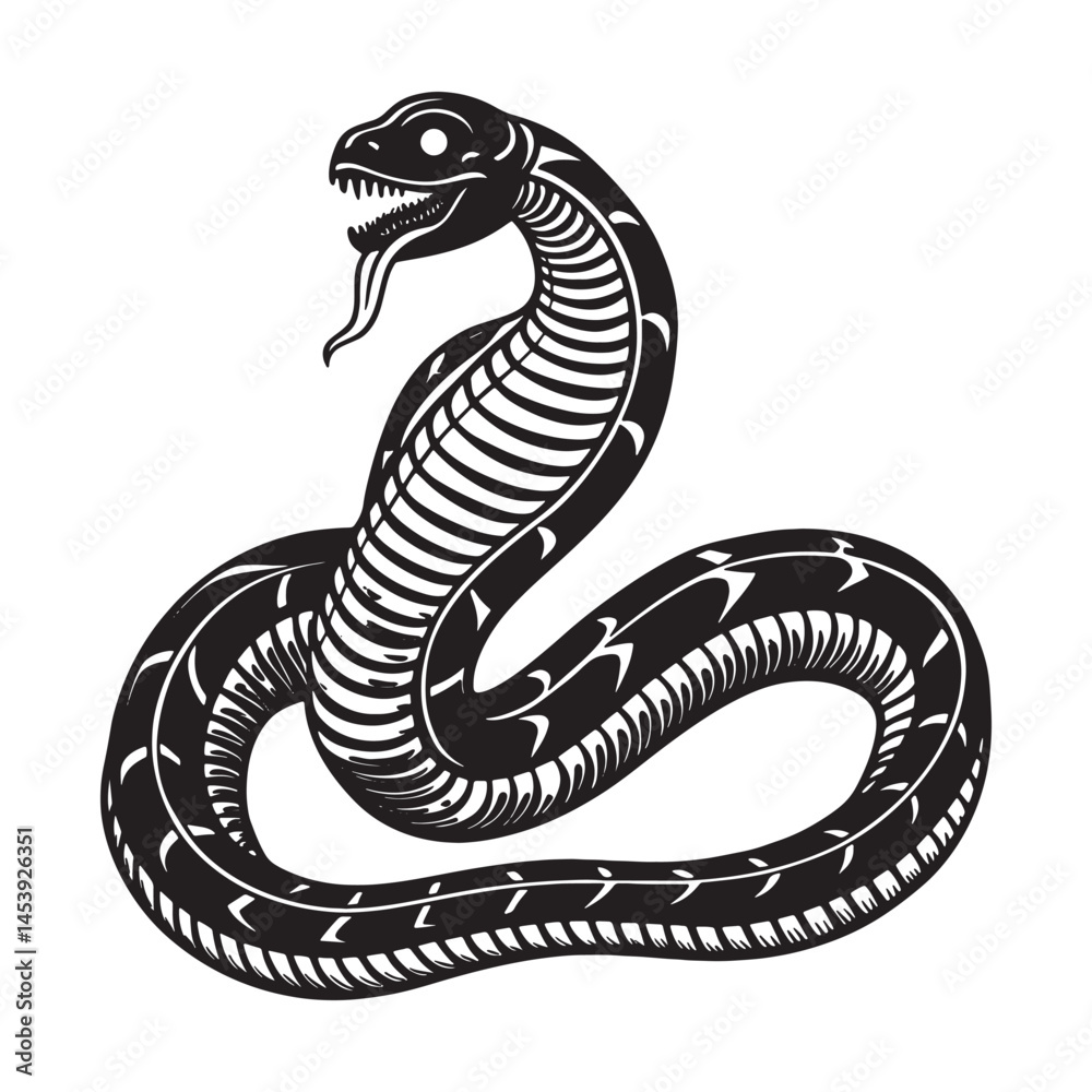 Fototapeta premium Snake coiled pose vector art illustration.