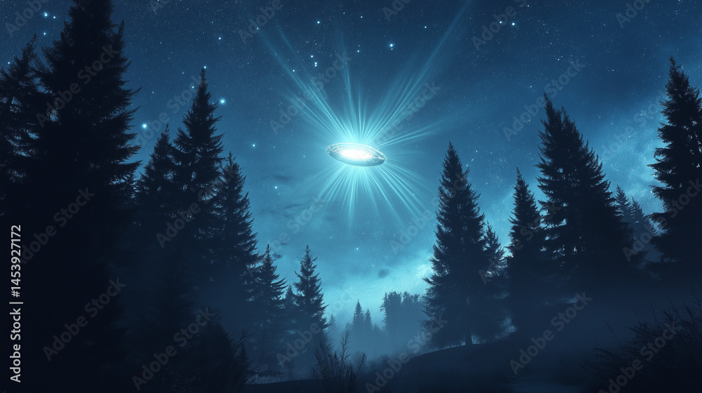 Fototapeta premium Celebrating World UFO Day - UFO Sighting in the Mountains 