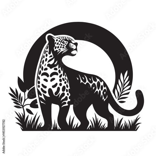 cheetah black Silhouette vector art Illustration with white background, Vintage engraving isolated leopard set panther illustration ink sketch. Africa wild cat cheetah background jaguar animal vector.