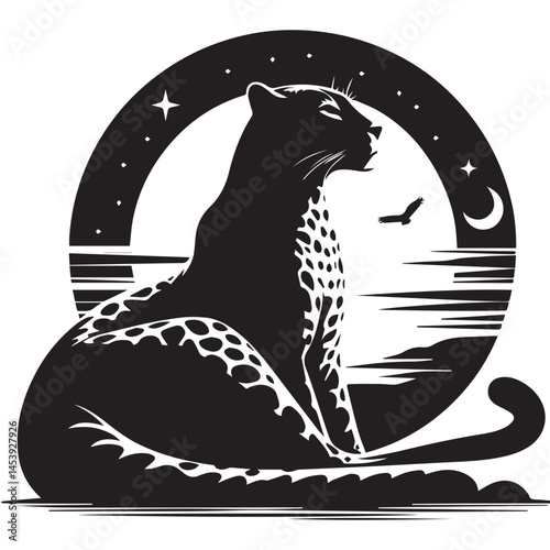 cheetah black Silhouette vector art Illustration with white background, Vintage engraving isolated leopard set panther illustration ink sketch. Africa wild cat cheetah background jaguar animal vector.