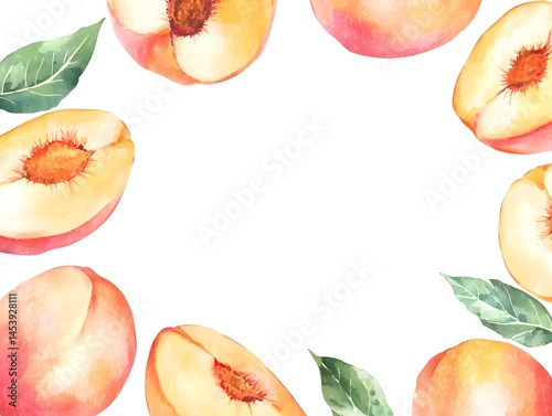 Watercolor Peach Frame Design, Hand Painted Peach Border Illustration, Peach Wreath Watercolor Decor, Peach Frame Decoration, Peach Border Art for Design