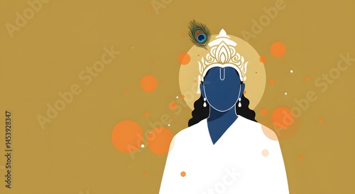 Modern Minimalist Illustration of Krishna, Hindu Deity