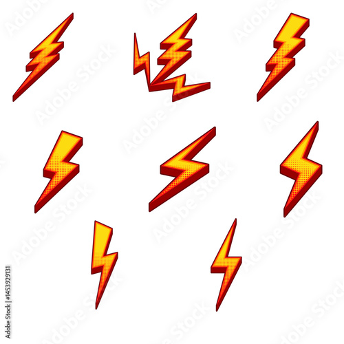 Lightning Icons with Halftone Effect – Electric Vector Symbols Set