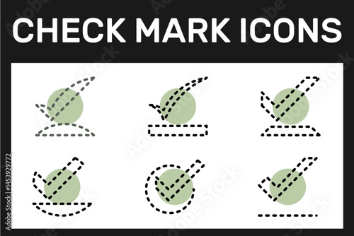 check mark color shape line dotted icons set, line icon with pop of color, icon sheet, icon set, eco friendly, natural, pure sign . 