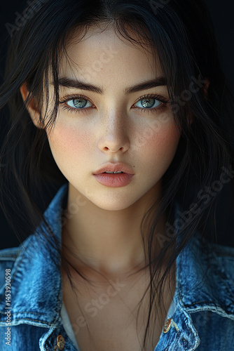 a young Korean woman in her 20s, with a rounder face, soft natural monolid eyes