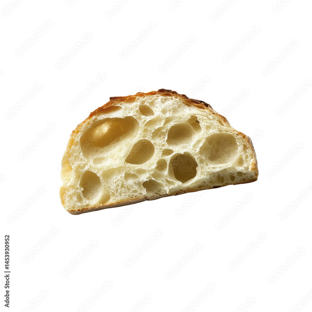 Close-up of a Crusty Artisan Bread Slice with Airy Holes