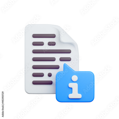 3D Render File Information Icon – Detailed Info Symbol for Digital Data, UI, and App Interfaces
