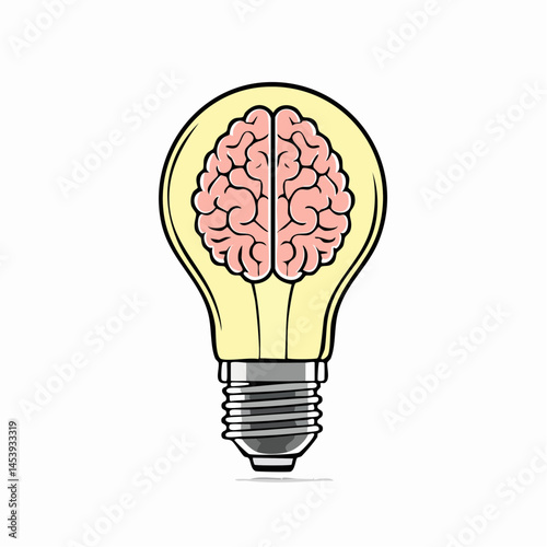 Brain inside lightbulb icon in black outline and back and white color , creativity and intellectual vector icon